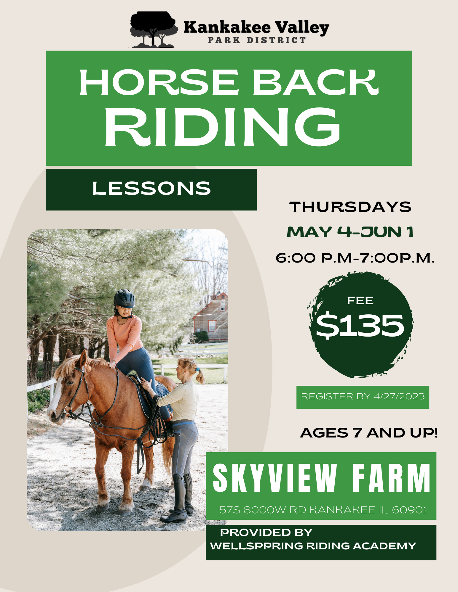 Horseback Riding Lessons May 04, 2023 Kankakee Valley Park District
